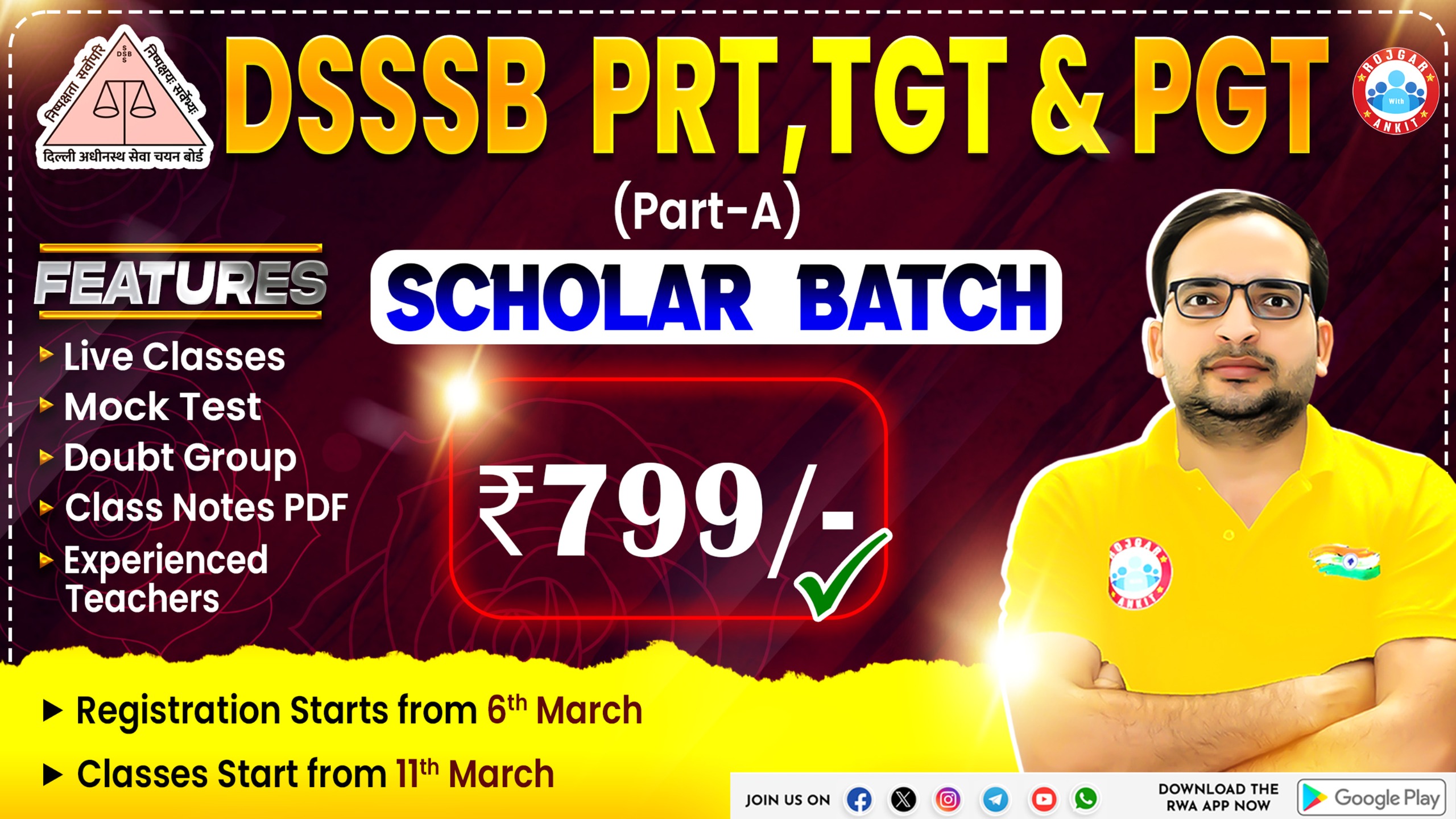 DSSSB PRT : TGT & PGT PART -A ONLY  ( SCHOLAR BATCH )