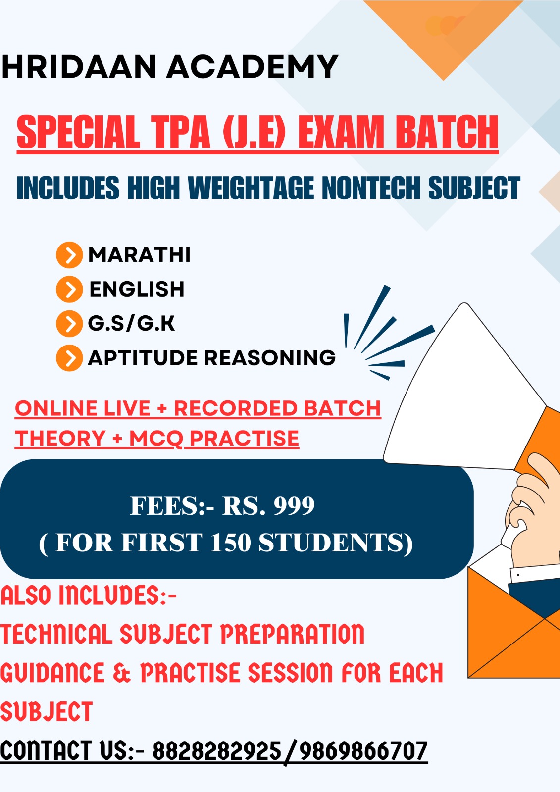 SPECIAL NONTECHNICAL BATCH FOR TPA/WRD/BMC/MJP J.E EXAM 2024