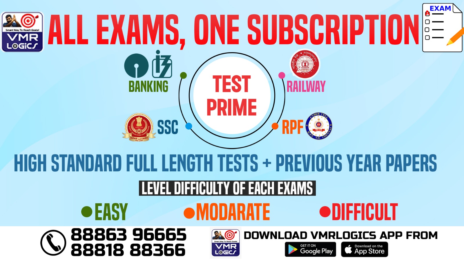 TEST PRIME ALL EXAMS, ONE SUBSCRIPTION (RAILWAYS.SSC, BANK, RPF)**