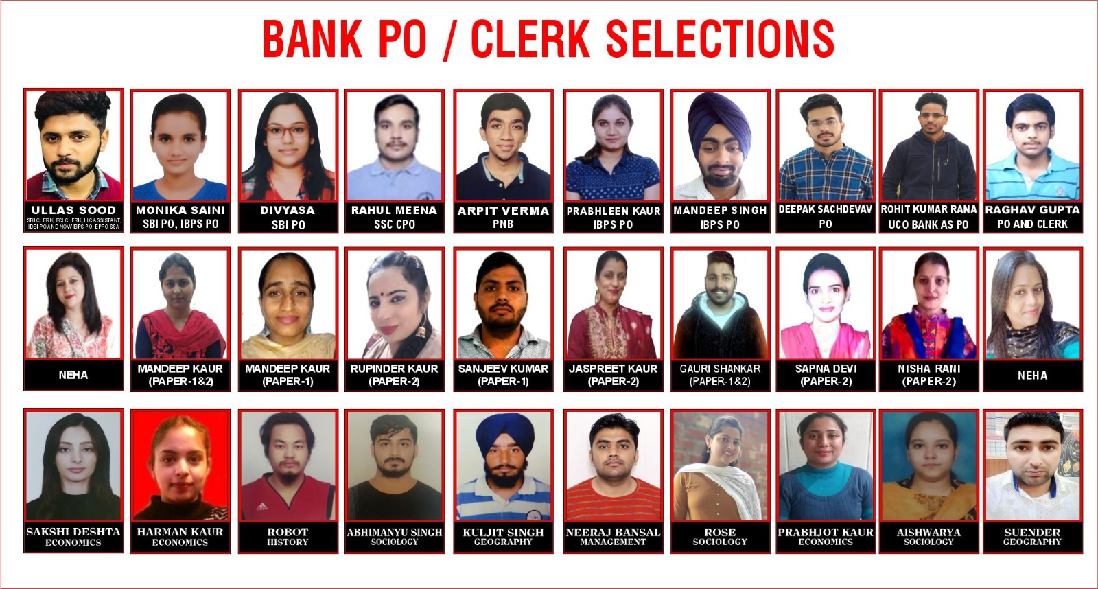 Bank PO/Clerk  Selections