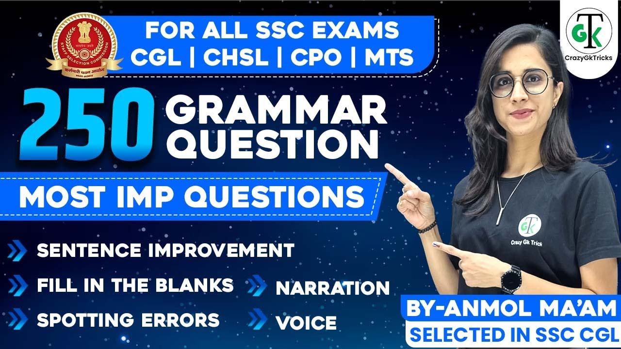 250 Important Grammar Question for SSC Exams 2024 | Important | SSC PYQs | Crazy Gk Trick