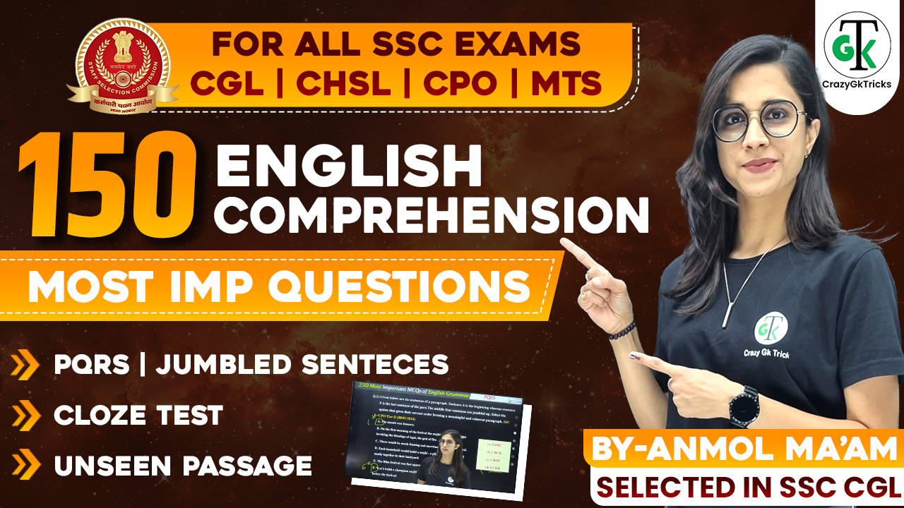 150 English MCQ | Imp English Comprehension for SSC Exams 2024 | SSC PYQs | Crazy Gk Trick