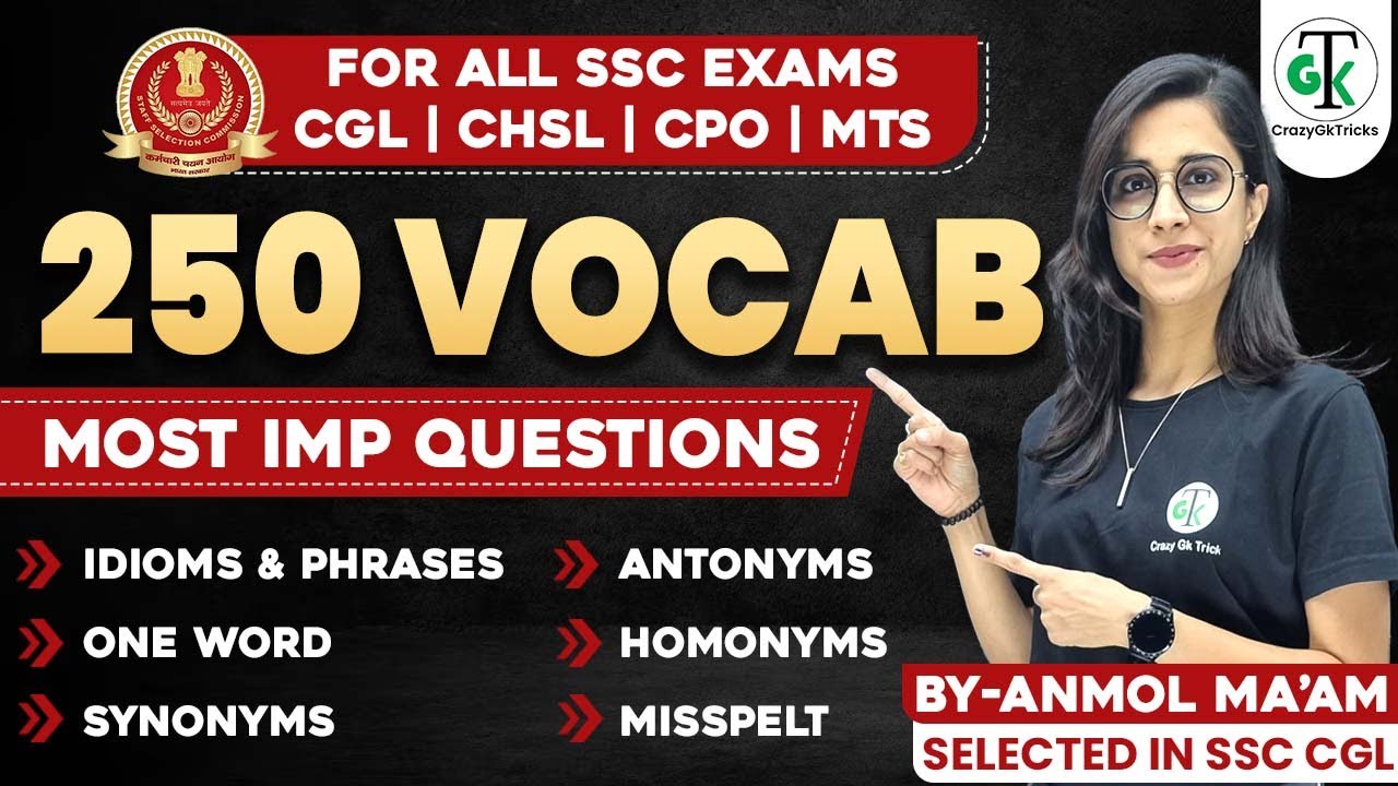 Important Vocabulary for SSC Exams 2024 | Important Synonyms & Antonyms | SSC PYQs | Crazy Gk Trick